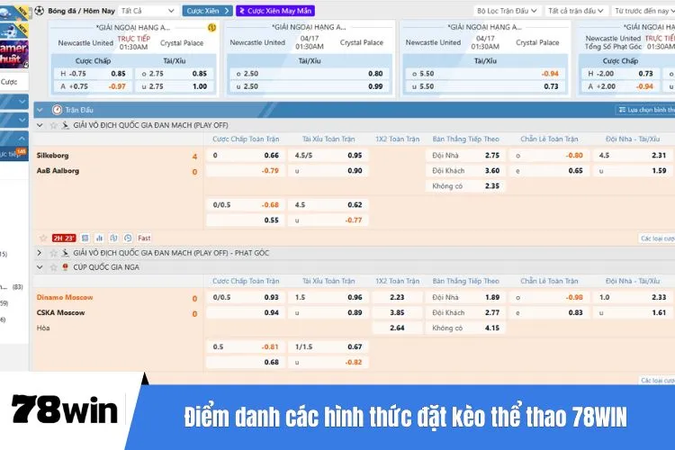 Điểm danh các hình thức đặt kèo thể thao 78WIN