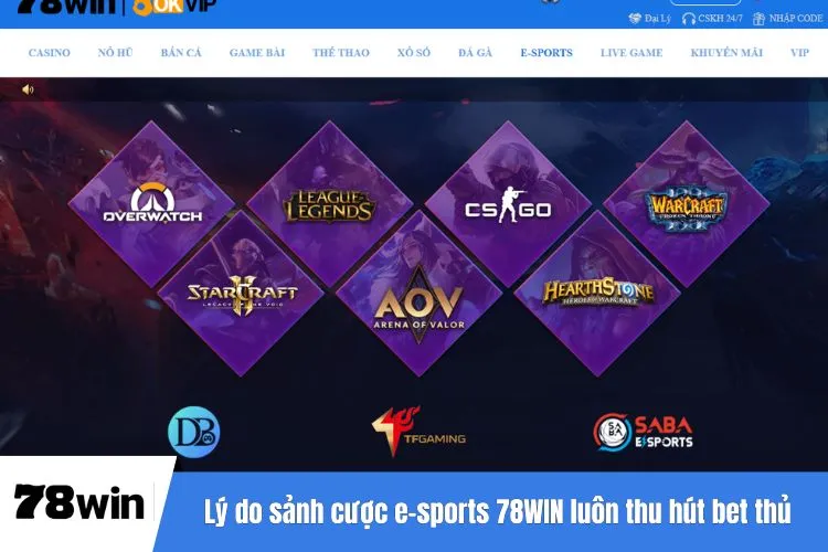 Lý do sảnh cược e-sports 78WIN luôn thu hút bet thủ